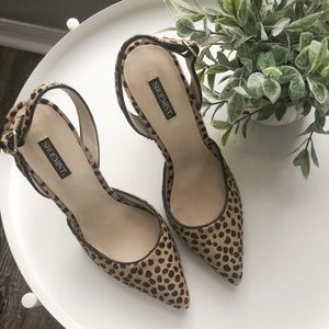 🚫 SOLD 🚫 Shoemint Leopard Calf Hair Slingback Stilettos 8.5